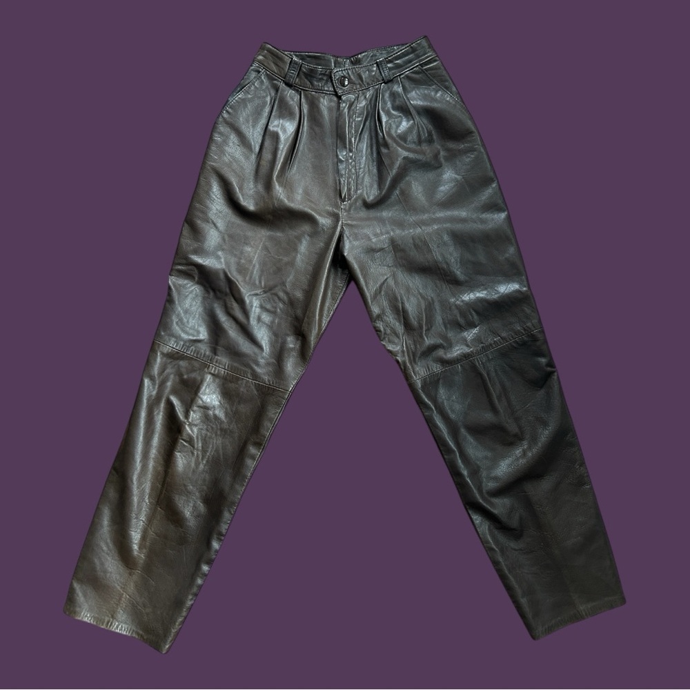 Brown Vintage Genuine Leather Pants High Waisted Extra High Rise Curvy Petite